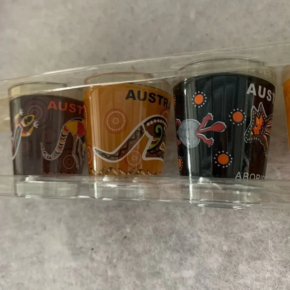 Set of 5 Australia Aboriginal Art Shot Glasses *New*